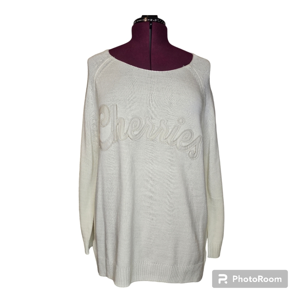 Divided by H&M Womens Sweater Ivory‎ Tunic Knit Long Sleeve Slit Pullover Sz L